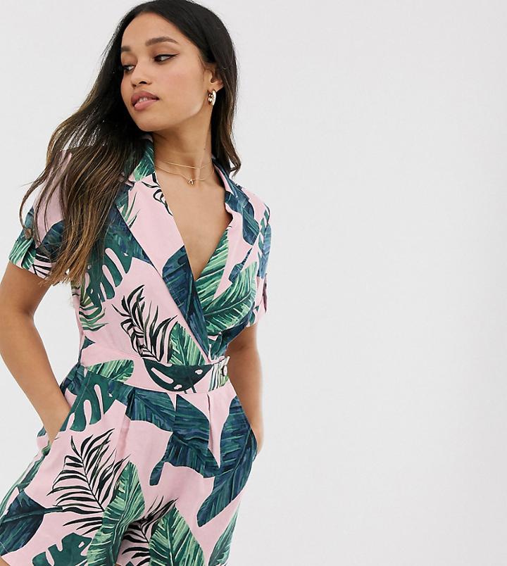 Miss Selfridge Petite Utility Romper In Tropical Print - Multi