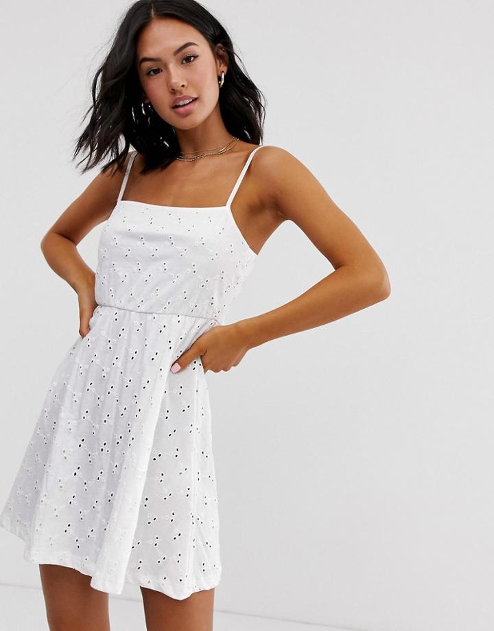Asos Design Square Neck Broderie Sundress - White