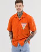 Asos Design Oversized Textured Shirt In Orange With Embroidery - Orange