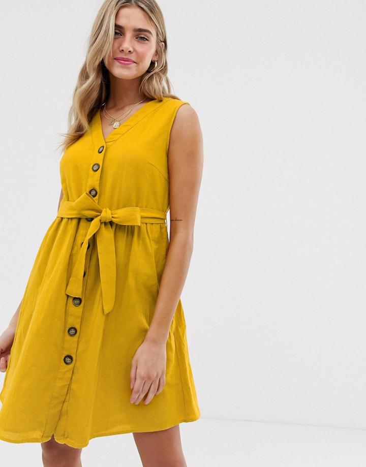 Pieces Button Tie Front Mini Sundress-yellow