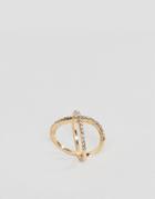 Designb London Gold Crystal Delicate Kiss Ring - Gold