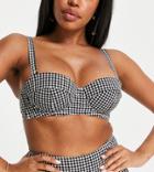 Peek & Beau Fuller Bust Exclusive Mix And Match Balcony Bikini Top In Black And White Seersucker Gingham-multi