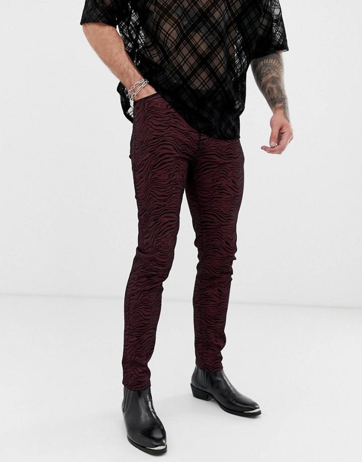 Asos Design Skinny Jeans In Colored Zebra Print - Red
