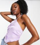 Stradivarius Satin Cami With Contrast Lace In Lilac & Green-purple