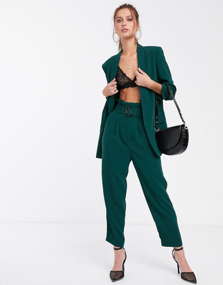 Stradivarius Belted Pants In Green