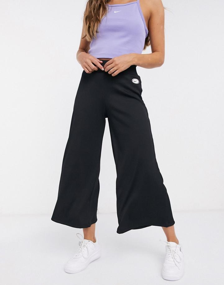 Nike Ribbed High Waist Wide Leg Sweatpants In Black