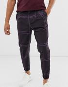 Asos Design Tapered Crop Smart Pants In Oversized Grid Check In Purple - Purple