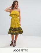 Asos Petite Bandeau Midi With Broderie Hem In Ditsy Print - Yellow