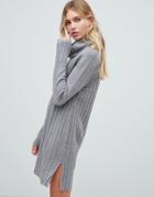 Qed London Chunky Cowl Neck Sweater Dress - Gray