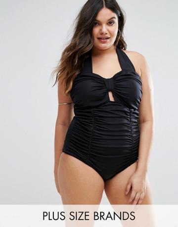 Monif C Ruched Halter Swimsuit - Black