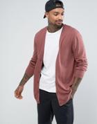 Asos Longline Cotton Cardigan In Relaxed Fit In Pink - Pink