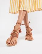 Asos Design Fletcher Tie Leg With Ring Detail Sandals - Orange