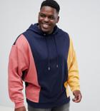 Asos Design Plus Oversized Hoodie With Color Blocking - Navy