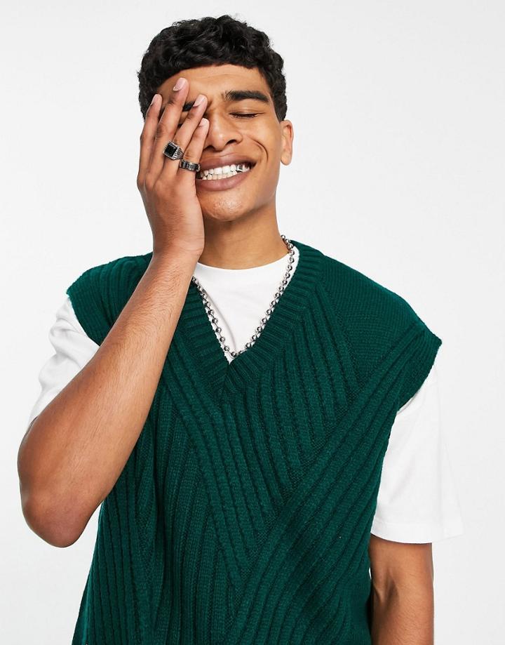 Asos Design Sleeveless Sweater With Traveling Rib In Green