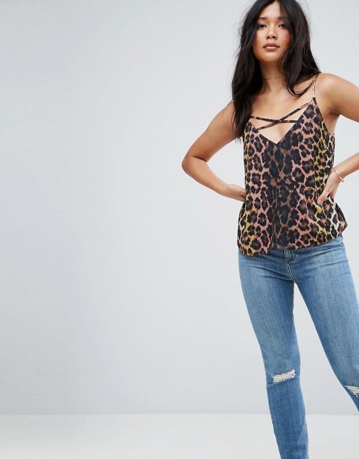 Asos Cross Strap Detail Cami In Animal Print - Multi