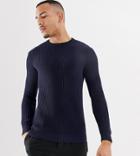 Asos Design Tall Midweight Muscle Fit Ribbed Sweater In Navy - Navy