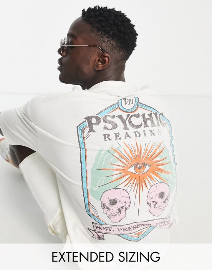Asos Design Oversized T-shirt In Cream With Celestial Back Print-white