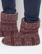 Asos Slipper Boots In Burgundy Holidays Fairisle - Red