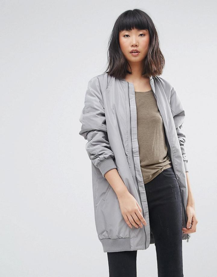 Moss Copenhagen Longline Bomber Jacket - Gray