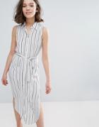 Pixie & Diamond Sleeveless Stripe Shirt Dress - White