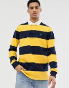 Polo Ralph Lauren Stripe Player Logo Rugby Polo In Yellow/navy