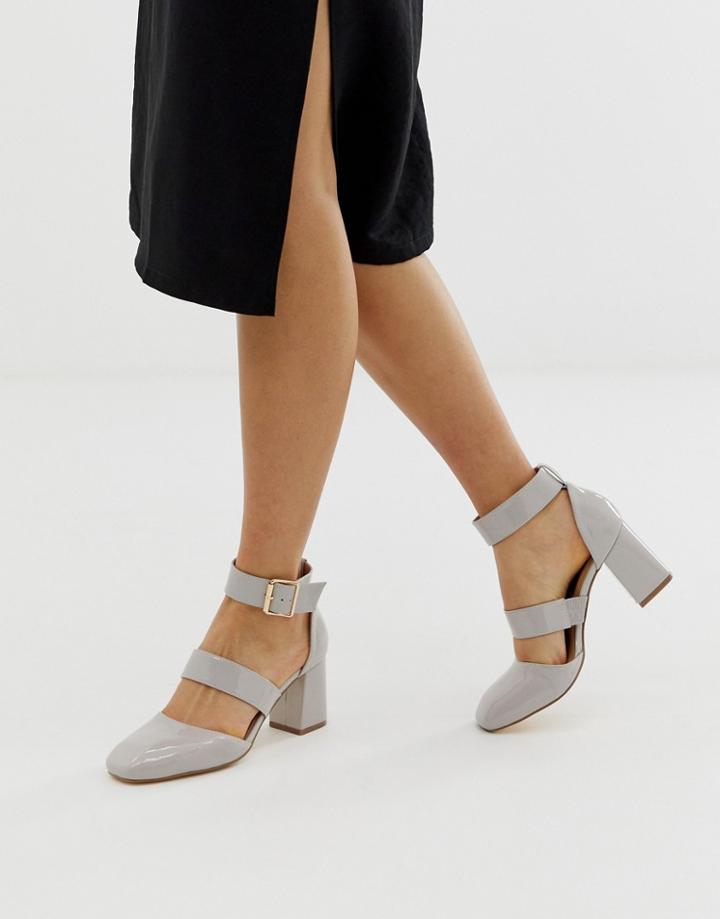 London Rebel Square Toe Block Heels-gray