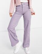 Monki Yoko Cord Wide Leg Pants In Dusty Lilac-purple