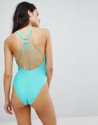 Asos Strappy Ring Back Swimsuit - Green