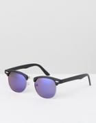 Asos Retro Sunglasses With Blue Mirror Lens - Blue