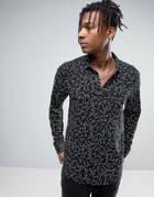 Asos Regular Fit Viscose Western Shirt With Star Design - Black