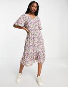 Jdy Solis 3/4 Sleeve Flower Print Woven Midi Dress In Black