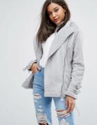 Prettylittlething Faux Suede Aviator Jacket - Gray