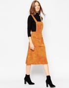 Asos Midi Skirt In Suede With Pinafore Bodice - Tan