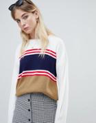 Daisy Street Relaxed Sweater With Vintage Stripe Panels - Multi