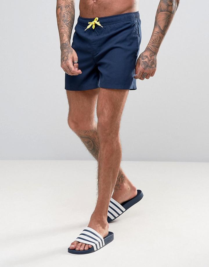 D Struct Swim Shorts With Neon Draw String - Navy