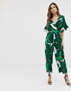 Ax Paris Leaf Print Jumpsuit - Green
