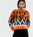 River Island Sweater In Orange Leopard Print - Orange
