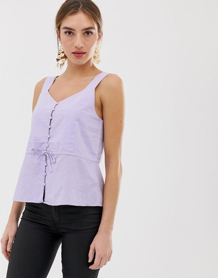 Y.a.s Button Through Linen Cami Top In Lilac-purple