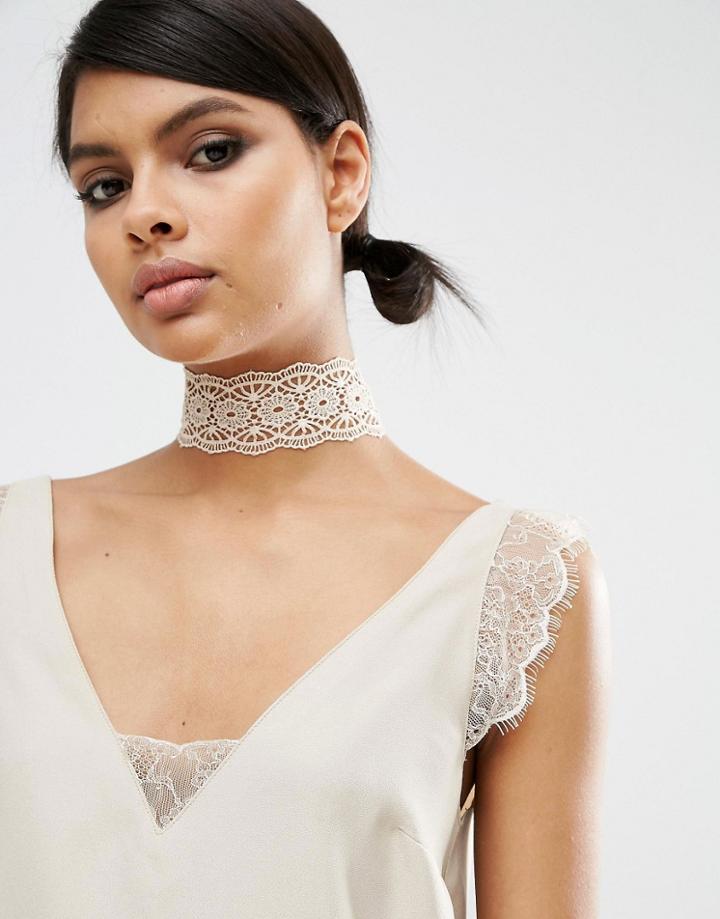 Asos Wide Crochet Choker Necklace - Pink