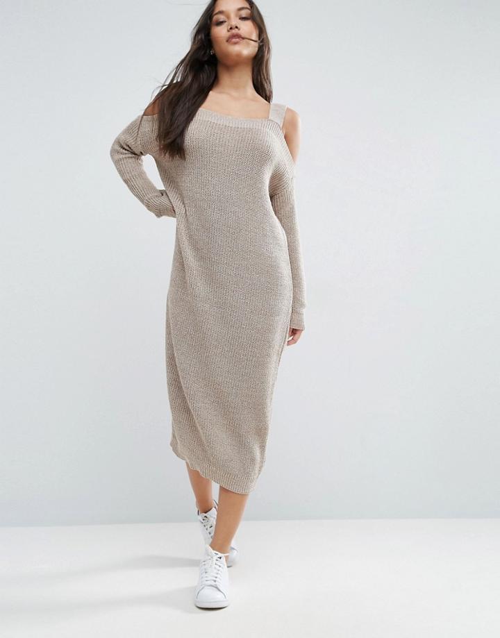 Asos Dress With Cold Shoulder - Beige