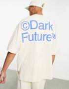 Asos Dark Future Oversized T-shirt With Puff Prints In Off White - Part Of A Set