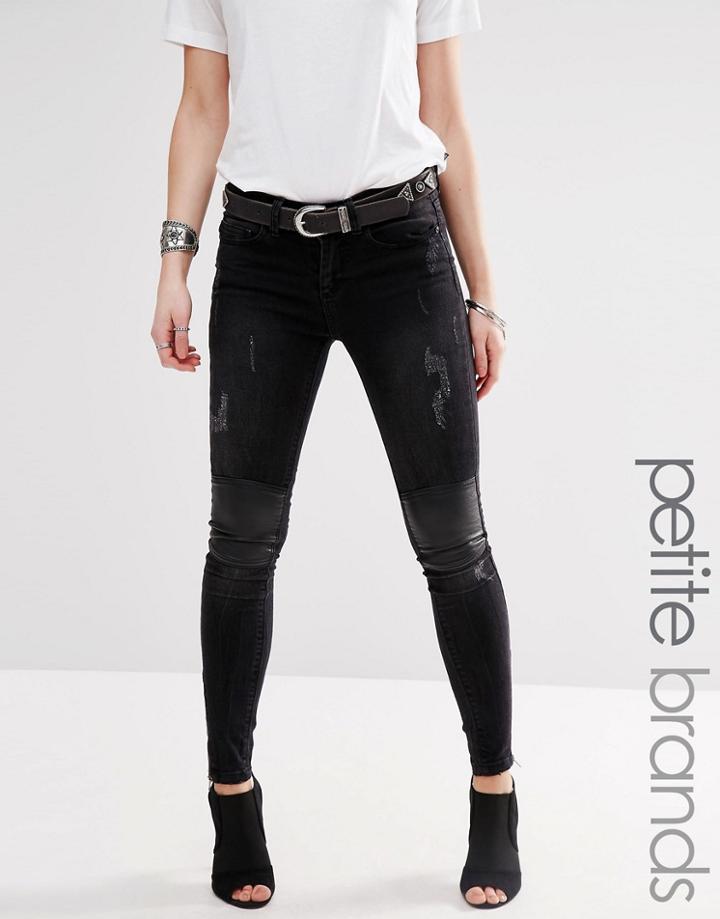 Noisy May Petite Lucy Jeans With Pu Patch - Black