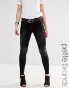 Noisy May Petite Lucy Jeans With Pu Patch - Black