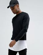 Celio Longline Long Sleeve Top With Contrast Layer Curved Hem - Black