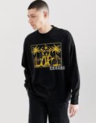 Asos Design Oversized Long Sleeve T-shirt With Front And Back Dessert Style Print - Black