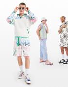 Asos Design Set Oversized Shorts With Graphic Floral Print & Webbing Belt-multi