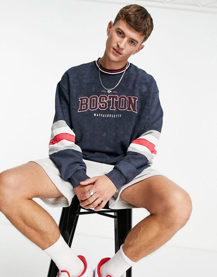 Asos Design Oversized Sweatshirt With Large City Print-navy
