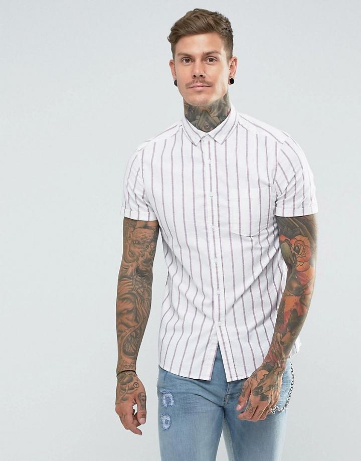 Asos Stretch Slim Oxford Stripe Shirt - Red