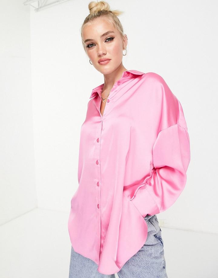 Style Cheat Oversized Satin Shirt In Pink - Part Of A Set
