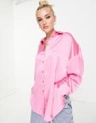 Style Cheat Oversized Satin Shirt In Pink - Part Of A Set